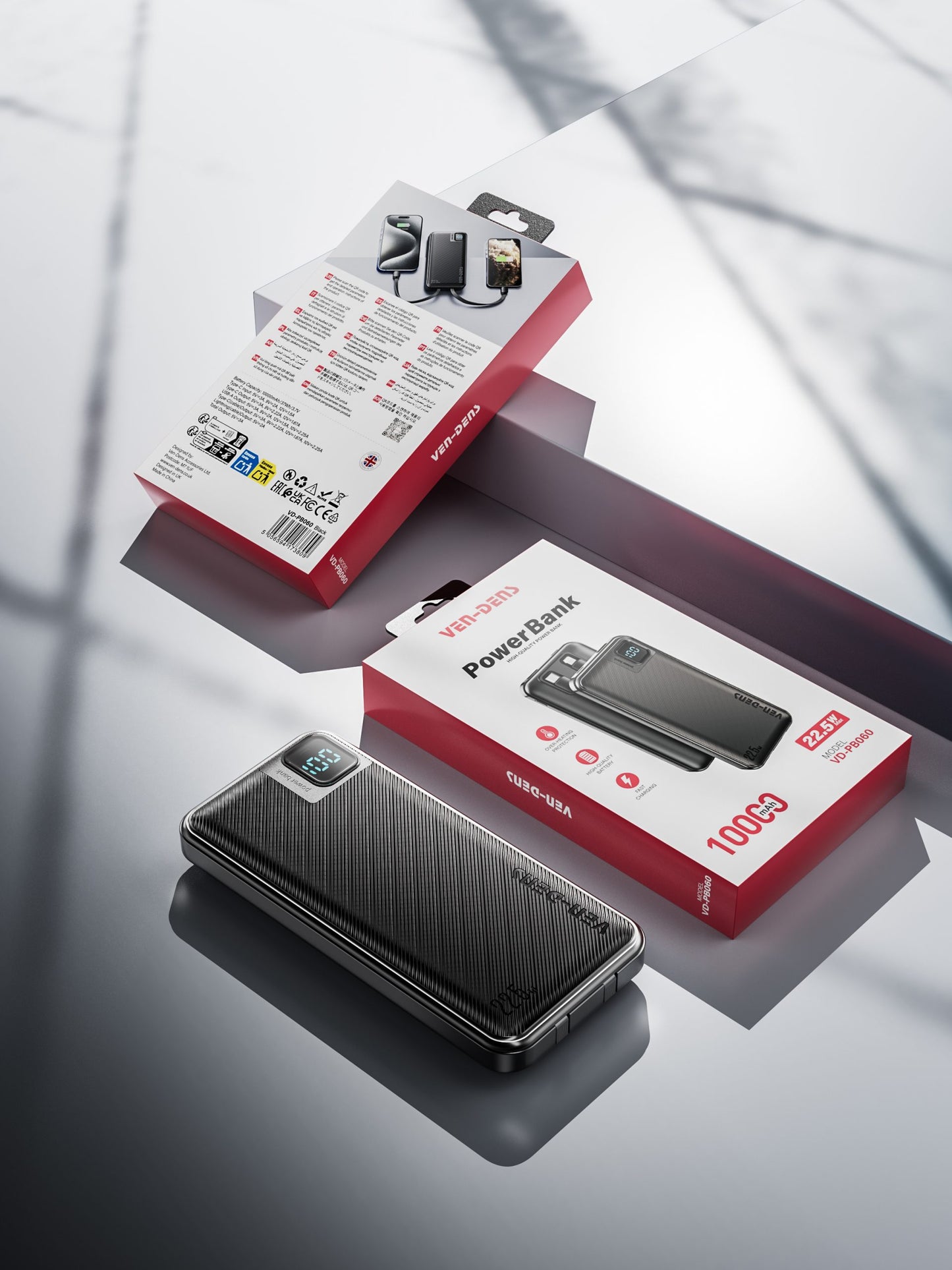 VD-PB061 Toptan fiyatla, telefonlar için Type-C/IP kablolu, dijital ekranlı, yüksek kaliteli 20000mAh Power Bank.