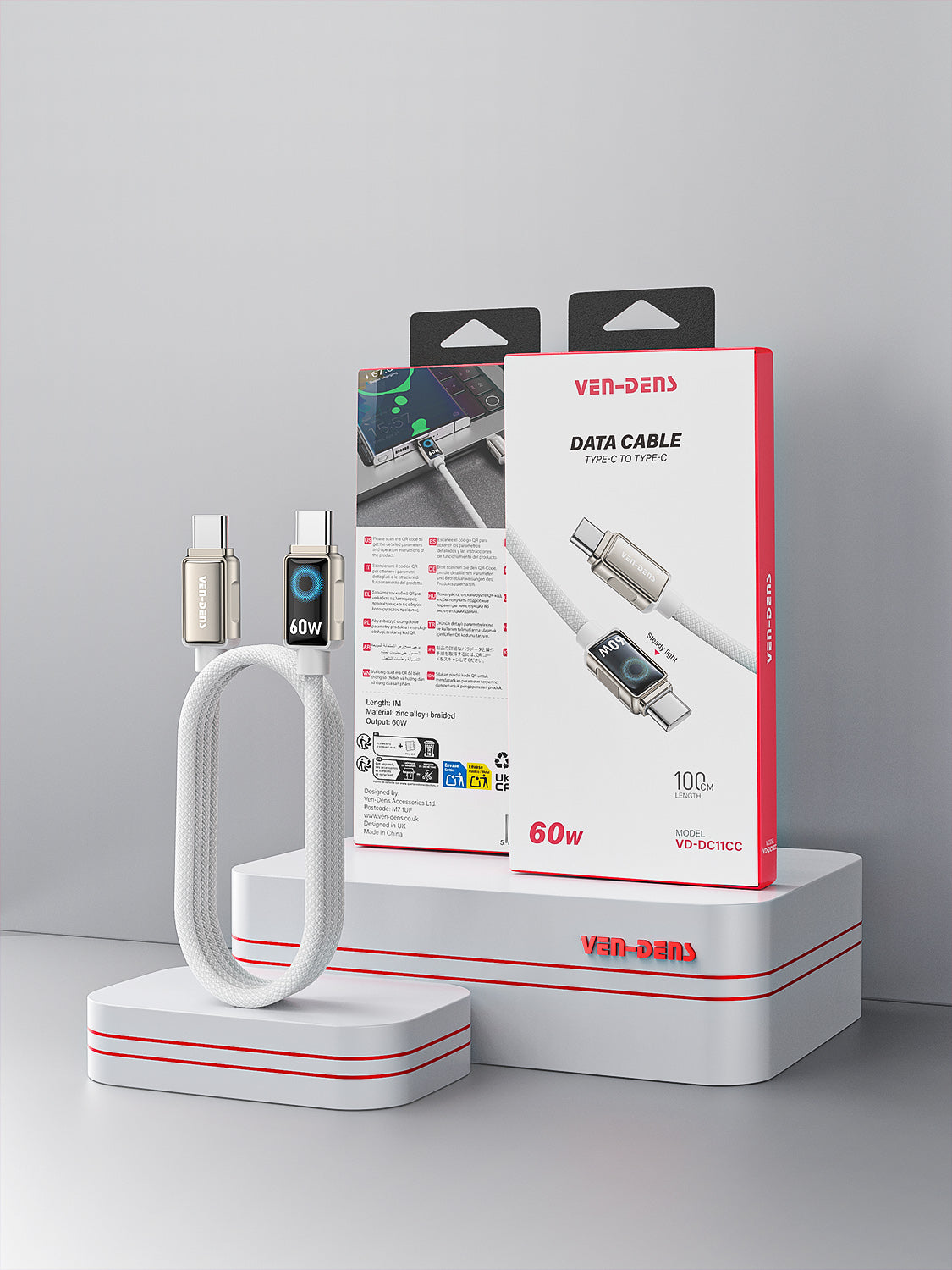 Vendens VD-DC11CC Type-C to Type-C 60W PD Hızlı Şarj ve Data Kablosu - 1 Metre, Çinko Alaşım Örgülü