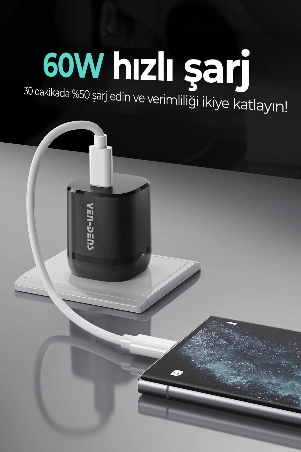 Vendens VD-T001 60W 5'i 1 Arada Şarj Aleti Seyahat Adaptörü Laptop Telefon Hızlı Şarj Kiti