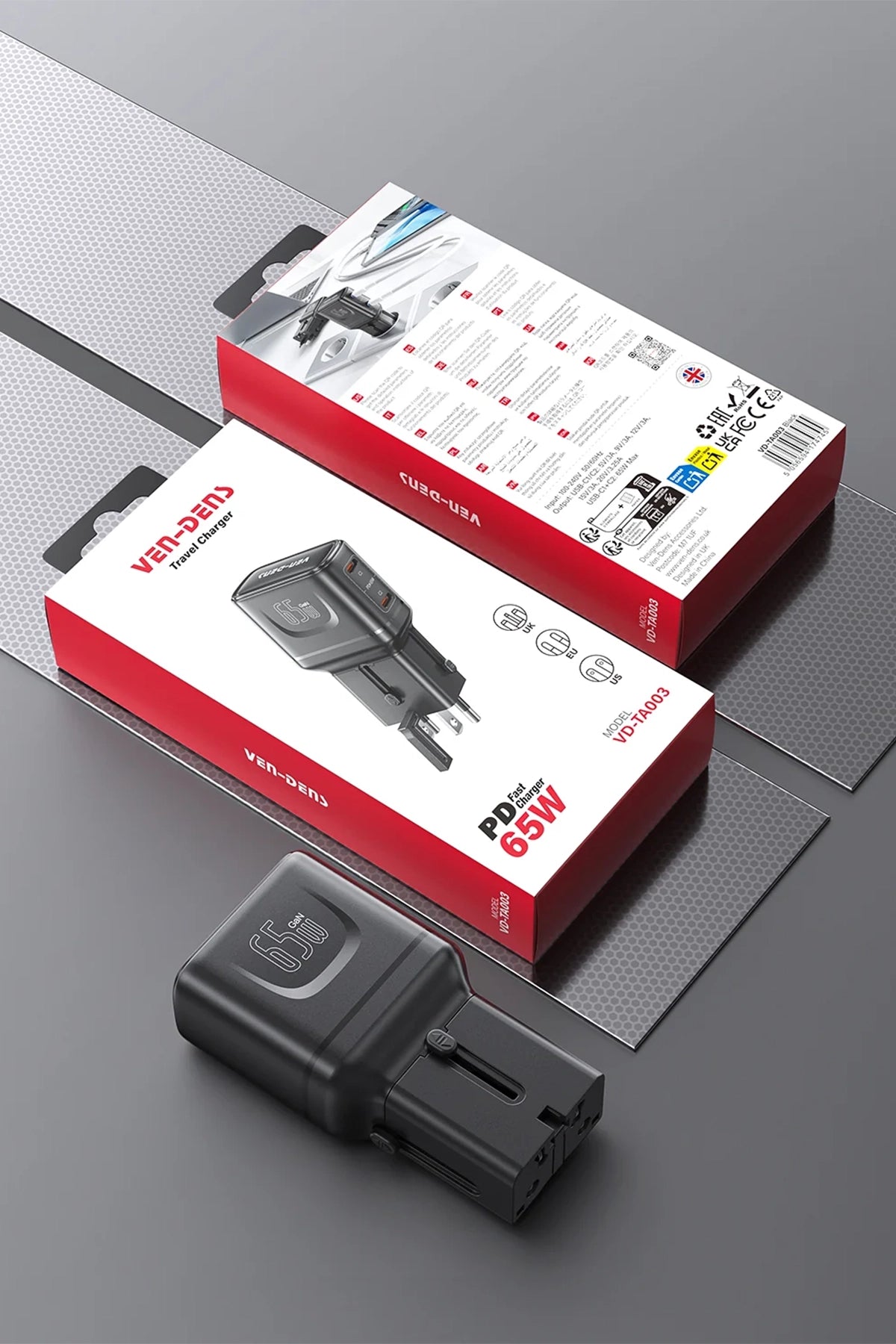 Vendens VD-TA003 65W Type-C Hızlı Şarj Aleti, 4'ü 1 Arada Uluslararası Seyahat Adaptörü