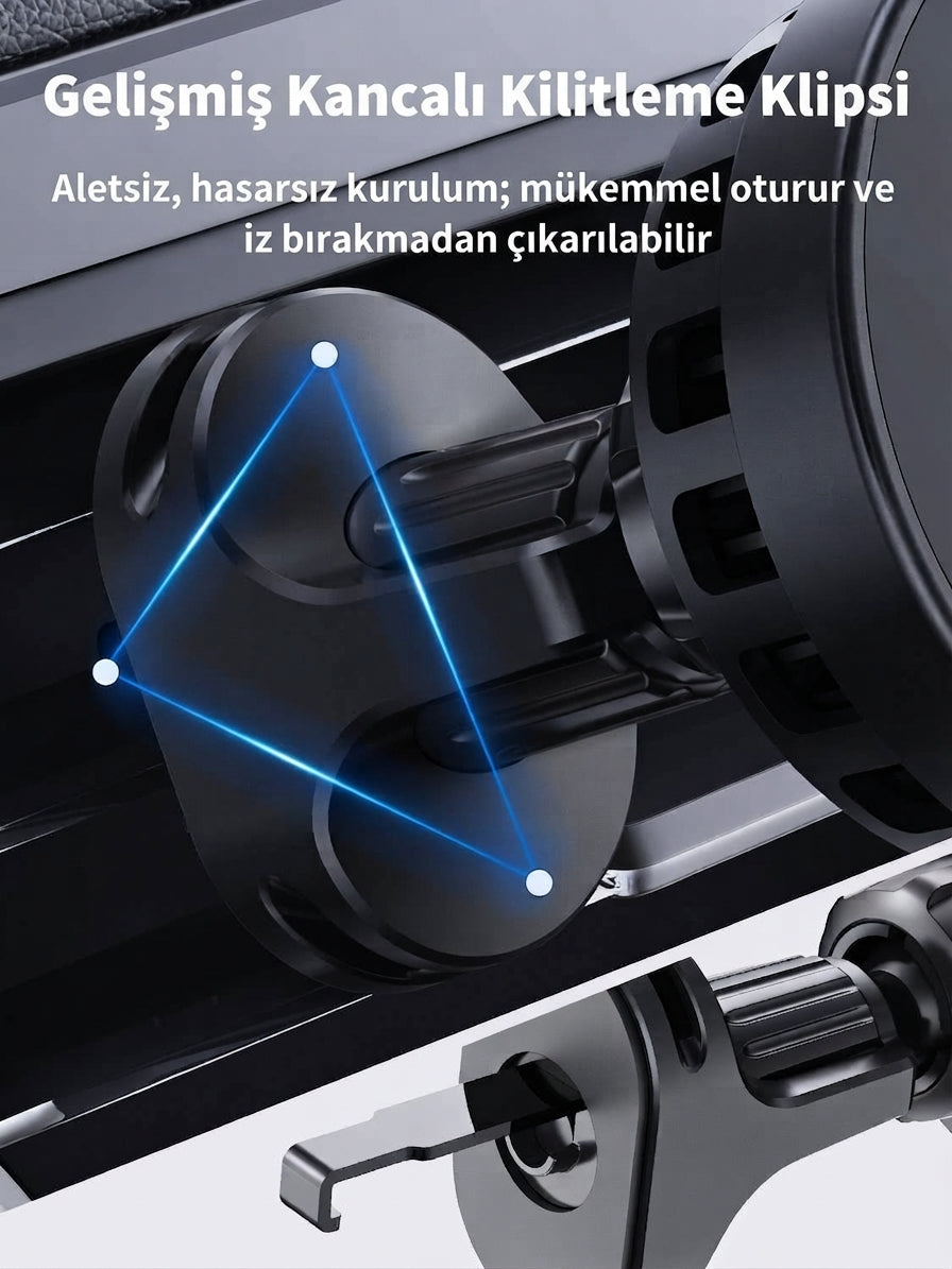 Ven-Dens VD-WLC031 Qi2 25W Manyetik Kablosuz Araç İçi Şarj Cihazı Soğutma Fanlı MagSafe Uyumlu Telefon Tutucu