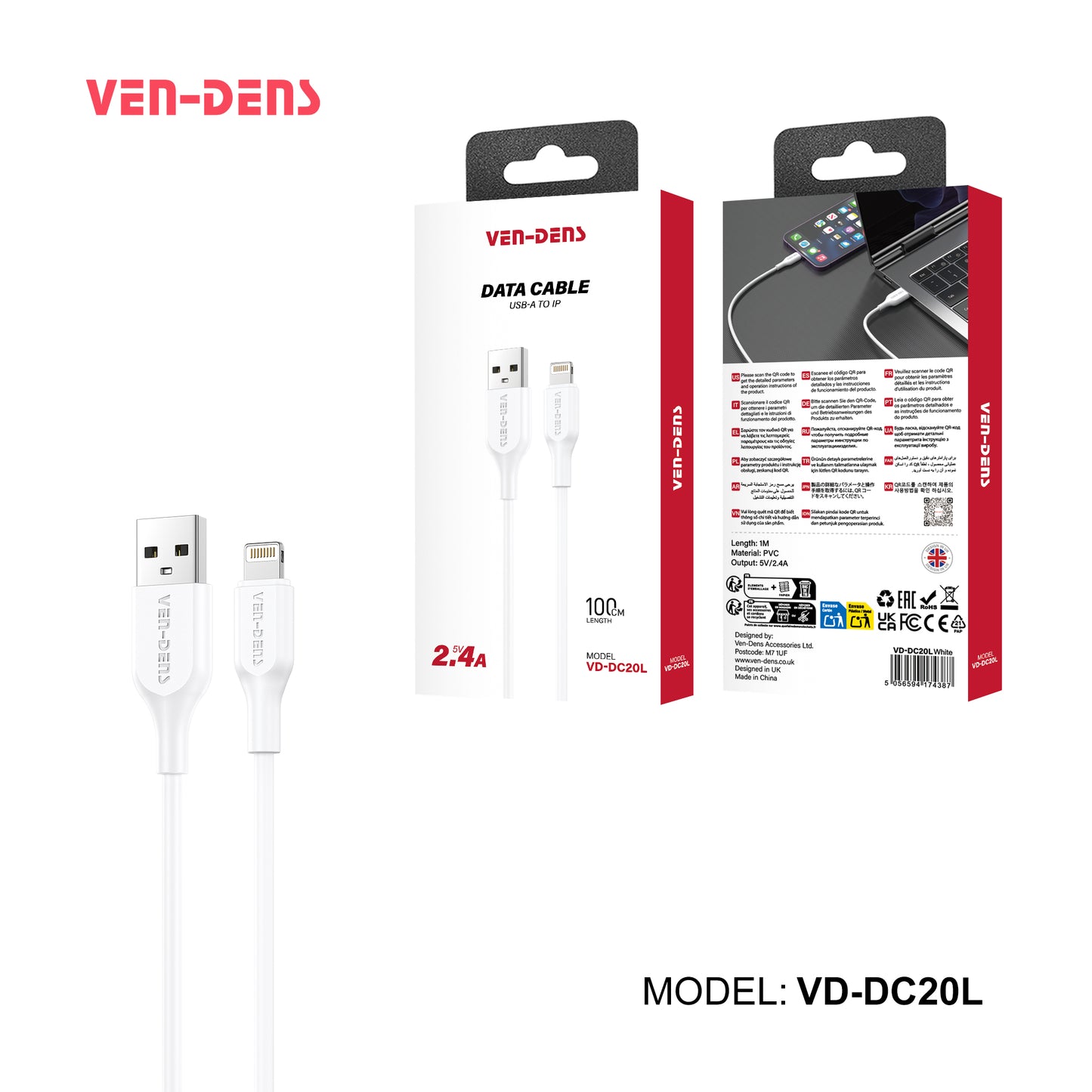 VD-DC20L Toptan fiyat USB-A - Lightning Kablosu PVC veri kablosu 5V/2.4A Lightning cihazları için