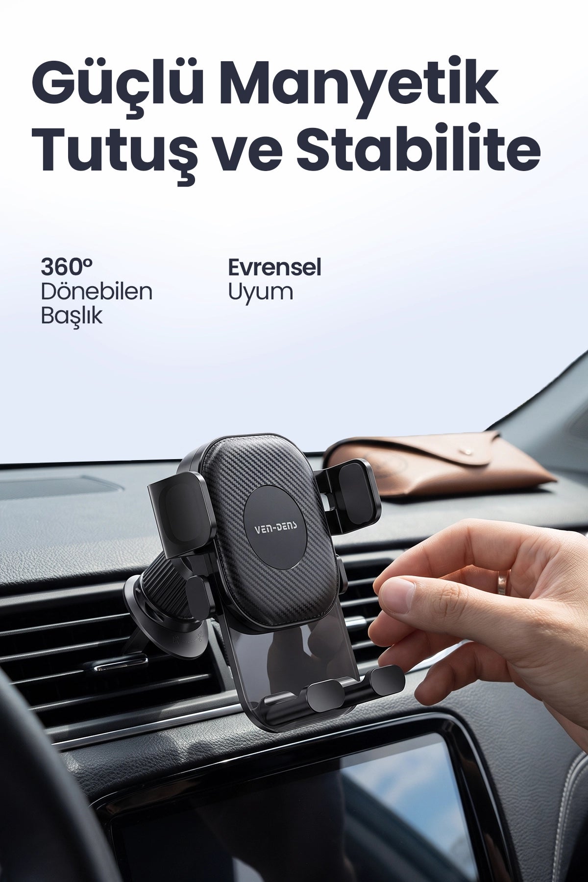 Vendens VD-HD028 Premium Manyetik Araç Telefon Tutucu, 360° Döner, Güçlü Mıknatıs, Izgara Tipi
