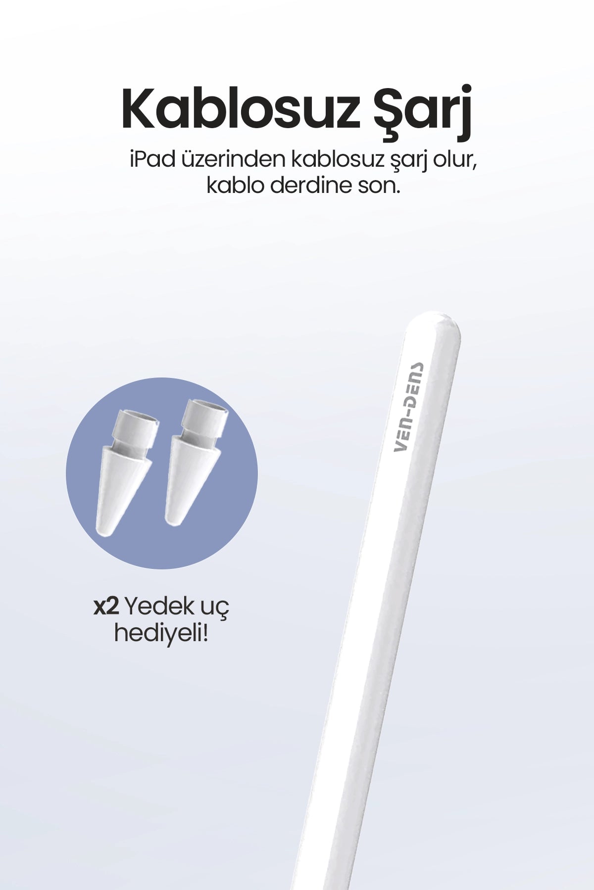 Vendens VD-SP003 Manyetik Stylus Kalem, iPad Uyumlu, Kablosuz Şarjlı, Palm Rejection, 10 Saat Kullanım
