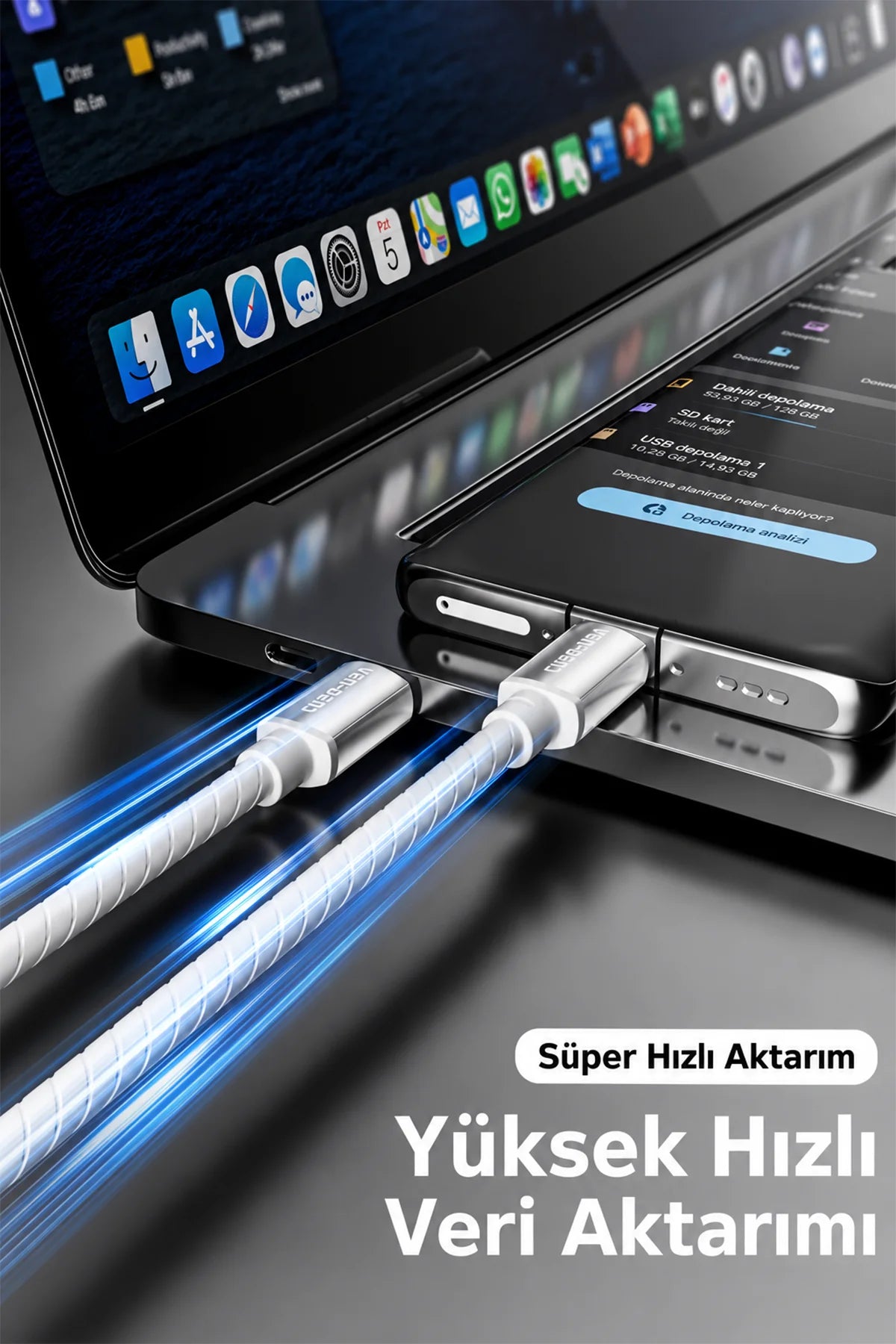Ven-Dens VD-DCQ05 60W Type C to Type C Hızlı Şarj ve Data Kablosu - 1 Metre, Silikon