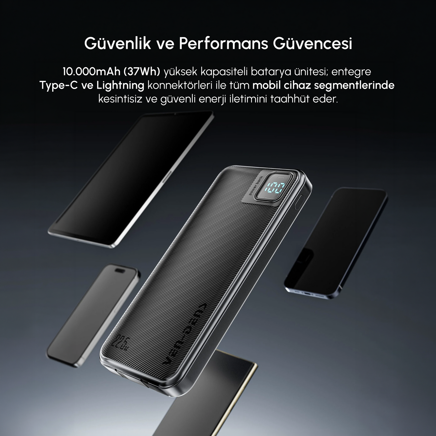 Vendens VD-PB061 20000mAh Dahili Kablolu Powerbank | 22.5W Hızlı Şarj & Dijital Ekran