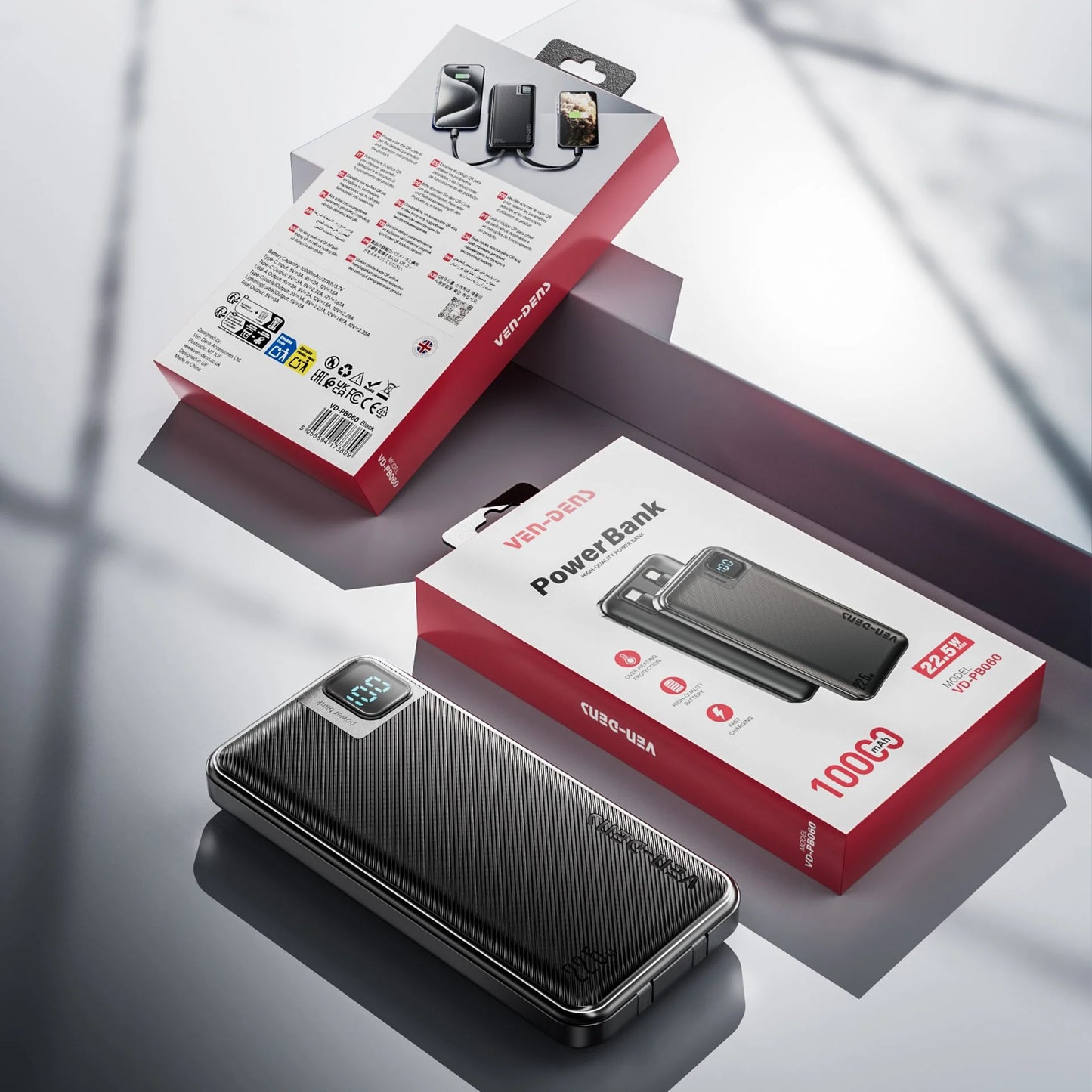 Vendens VD-PB060 Dahili Kablolu Powerbank 10000 mAh | 22.5W Hızlı Şarj & LED Ekran