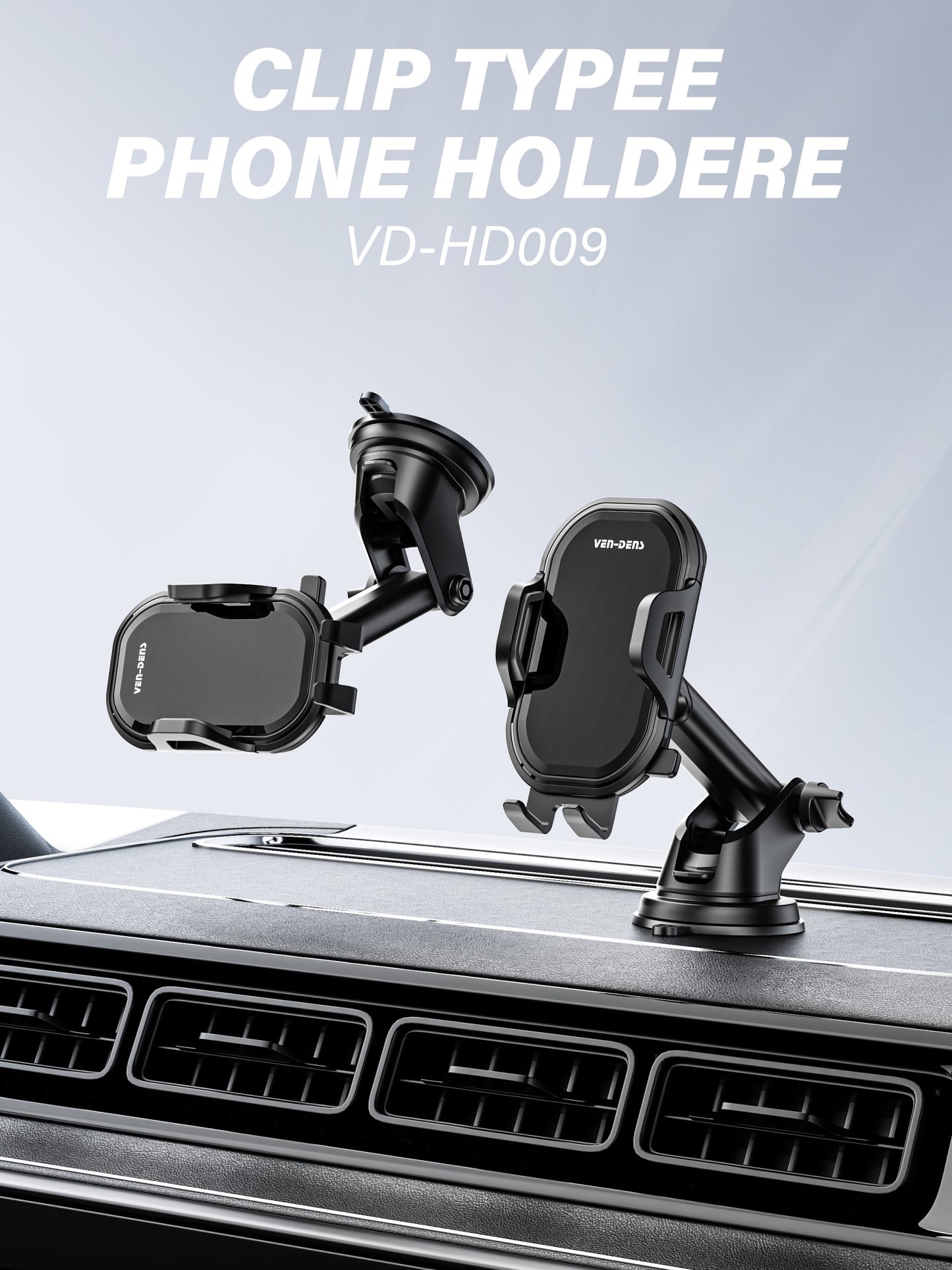 VD-HD009 Siyah Telefon Tutucu, Gösterge Paneli veya Ön Cam İçin, Klipsli, Güçlü, Titreşim Önleyici, Katlanabilir, Telefonlar İçin Uygun