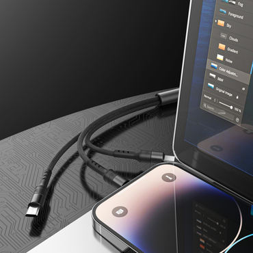 Ven-Dens VD-DCA01 3'ü 1 Arada Hızlı Şarj ve Data Kablosu - Type-C & Micro USB Uçlu Dayanıklı Naylon Örgü 1.2m