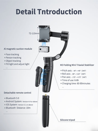 VD-SS11 Toptan Fiyatlı Akıllı Telefon Gimbal Sabitleyici, iPhone/Android için 4'ü 1 Arada 360° Döndürme Özellikli Selfie Çubuğu Tripod
