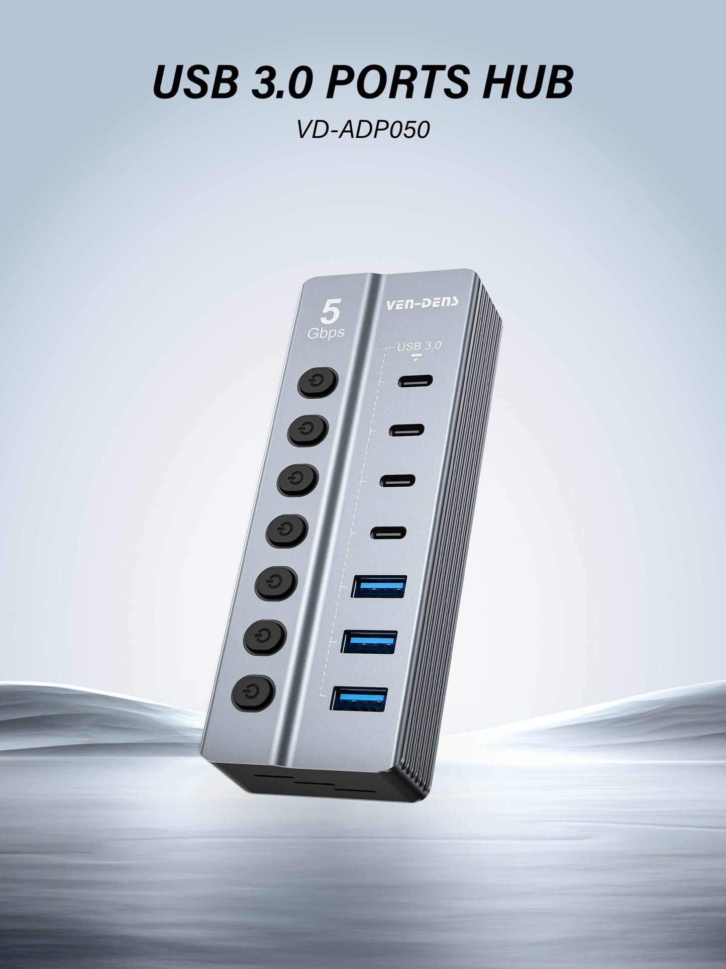 Vendens 7 Portlu USB Hub 3x USB-A + 4x USB-C Çıkışlı, 5Gbps Hızlı Veri Aktarımı, Alüminyum Alaşım