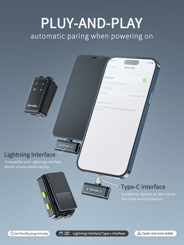 Vendens VD-MIC019 Premium Kablosuz Çift Mikrofon HD Ses Sistemi