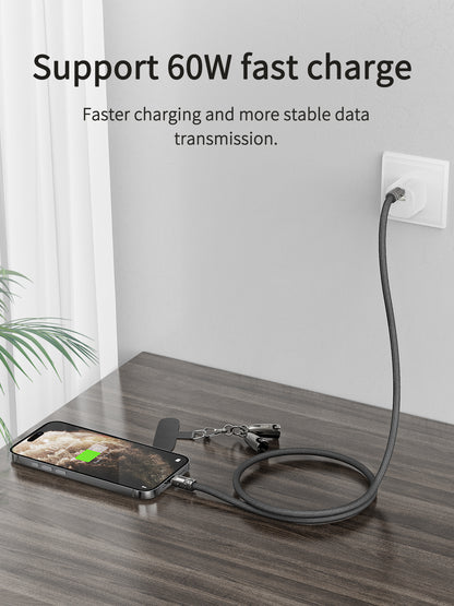 VD-DCS02 Toptan Fiyat 1.2M Type-c - Type-c örgülü veri kablosu Çinko alaşım 60W hızlı şarj