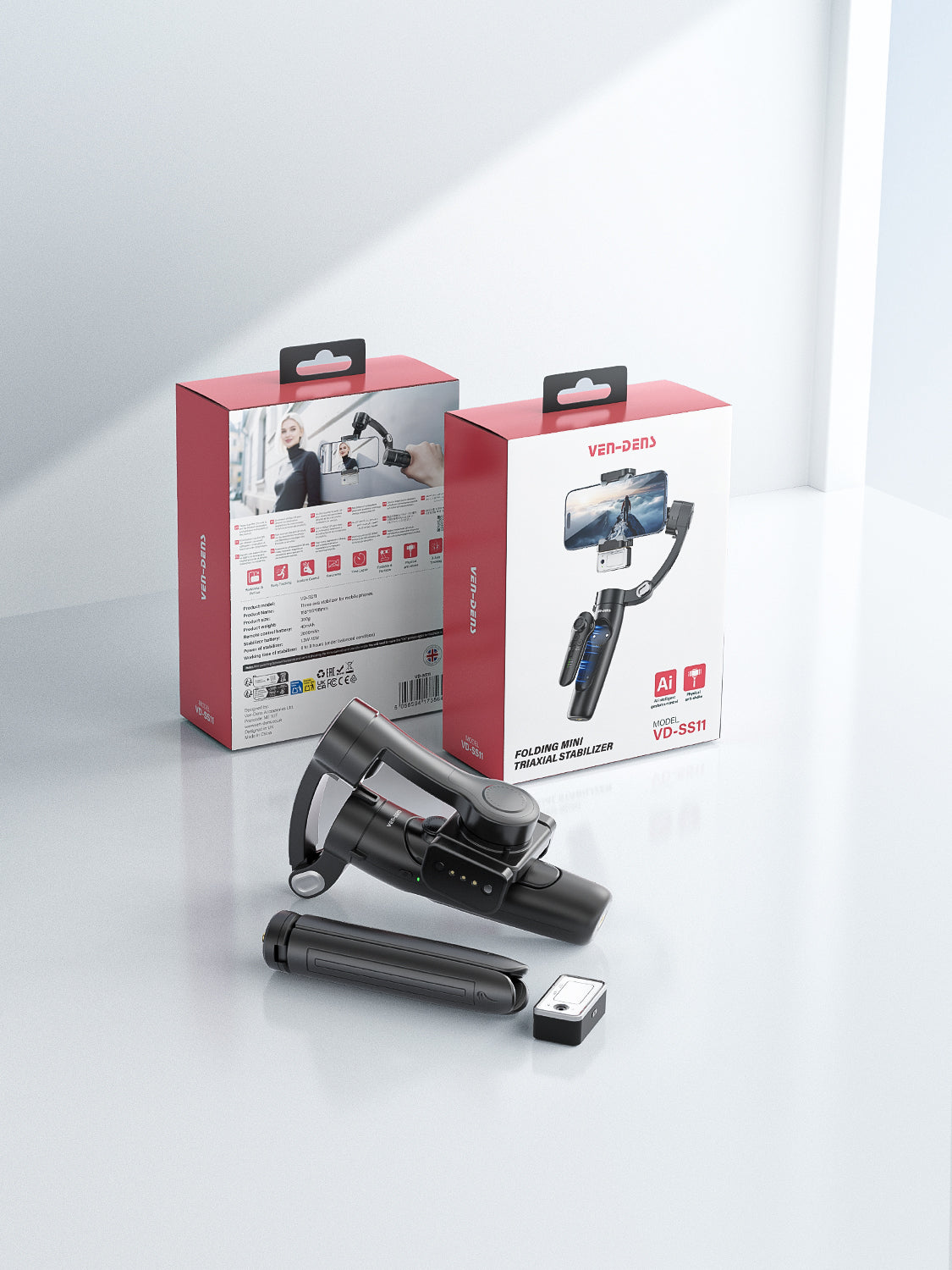 VD-SS11 Toptan Fiyatlı Akıllı Telefon Gimbal Sabitleyici, iPhone/Android için 4'ü 1 Arada 360° Döndürme Özellikli Selfie Çubuğu Tripod