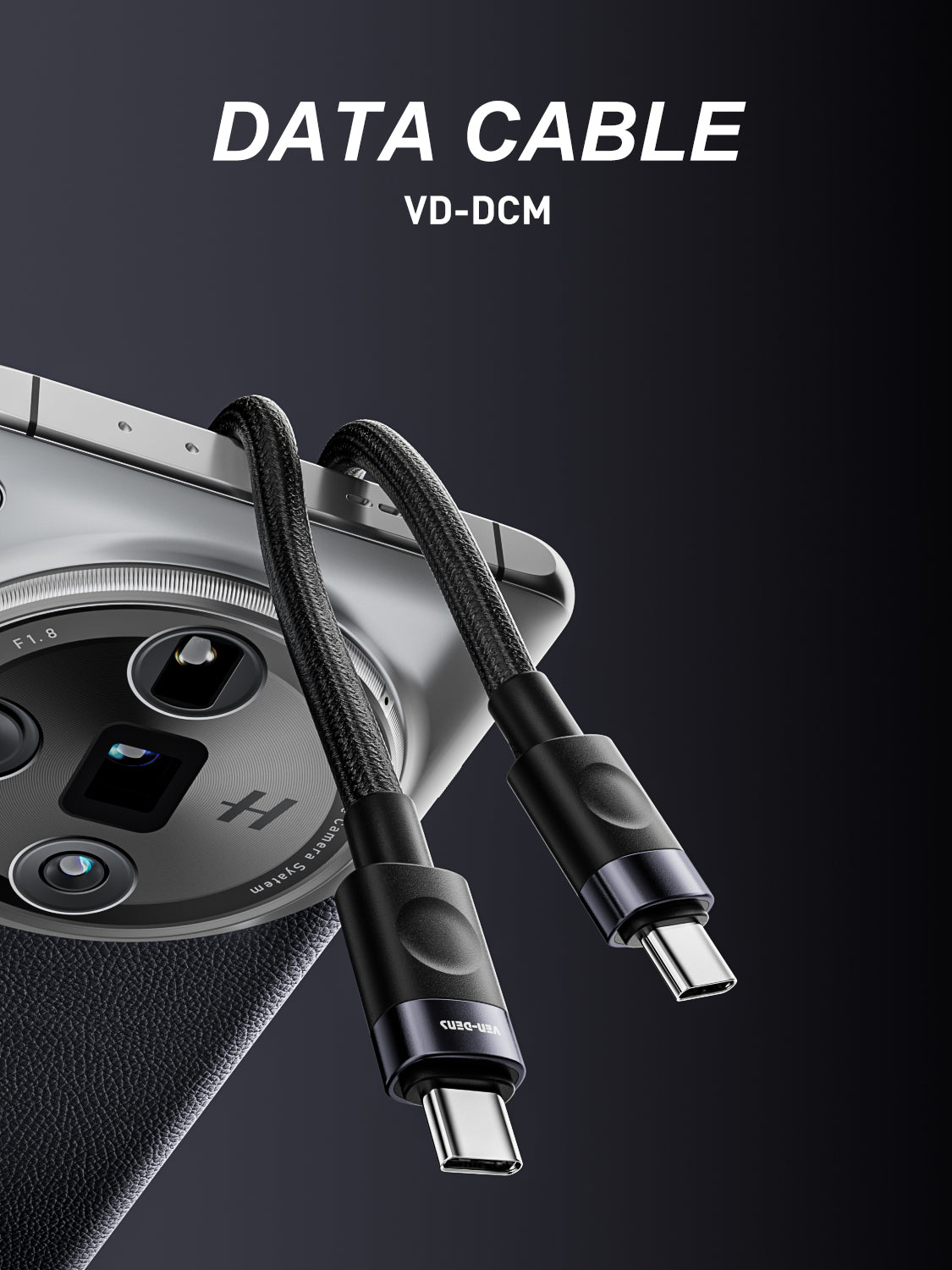 VD-DCM03-3M Toptan fiyatlı USB-A - USB-C bağlantı kablosu, 3 metre, 5V/2A ve 9V/2A, siyah renkli, USB-C cihazlar için kablo.