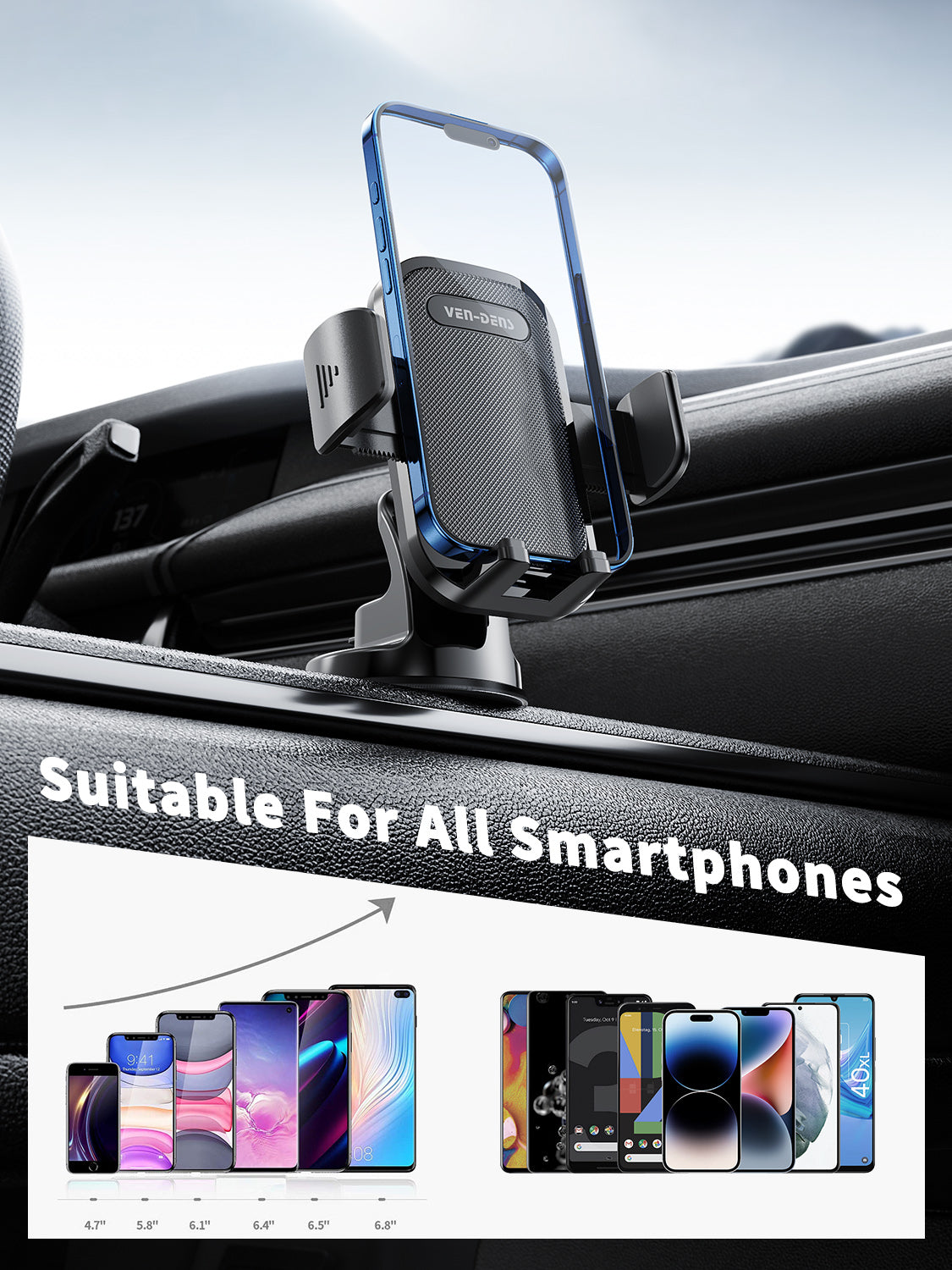 VD-HD046 Yüksek kaliteli, güçlü vantuzlu, katlanabilir telefon standı, araba/masaüstü için evrensel akıllı telefon tutucu.