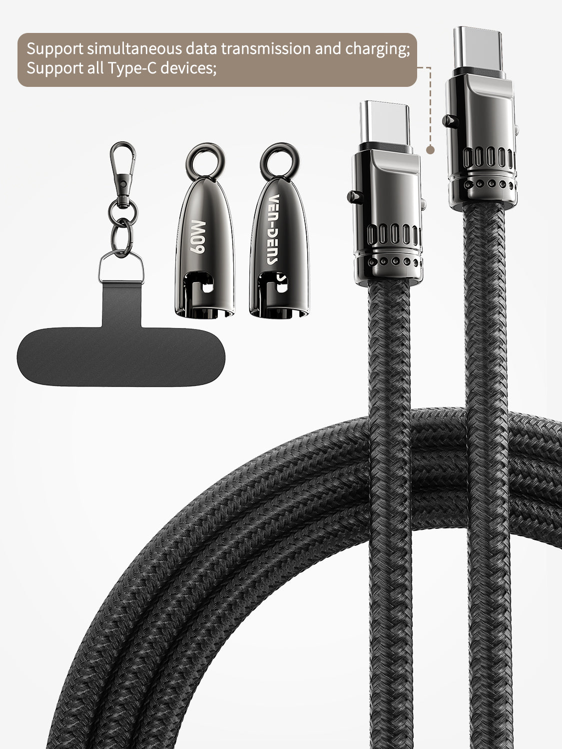 VD-DCS02 Toptan Fiyat 1.2M Type-c - Type-c örgülü veri kablosu Çinko alaşım 60W hızlı şarj