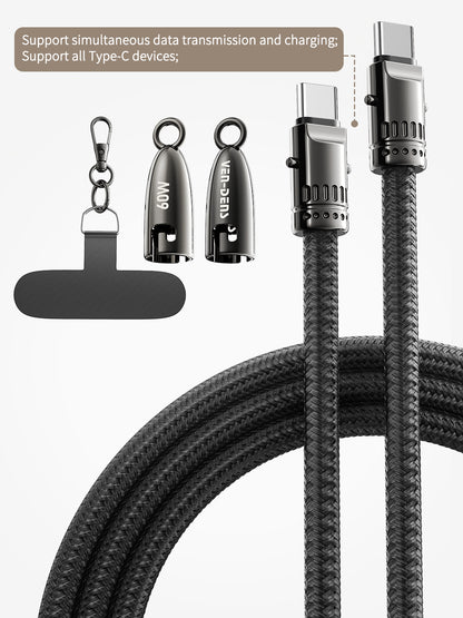 VD-DCS02 Toptan Fiyat 1.2M Type-c - Type-c örgülü veri kablosu Çinko alaşım 60W hızlı şarj