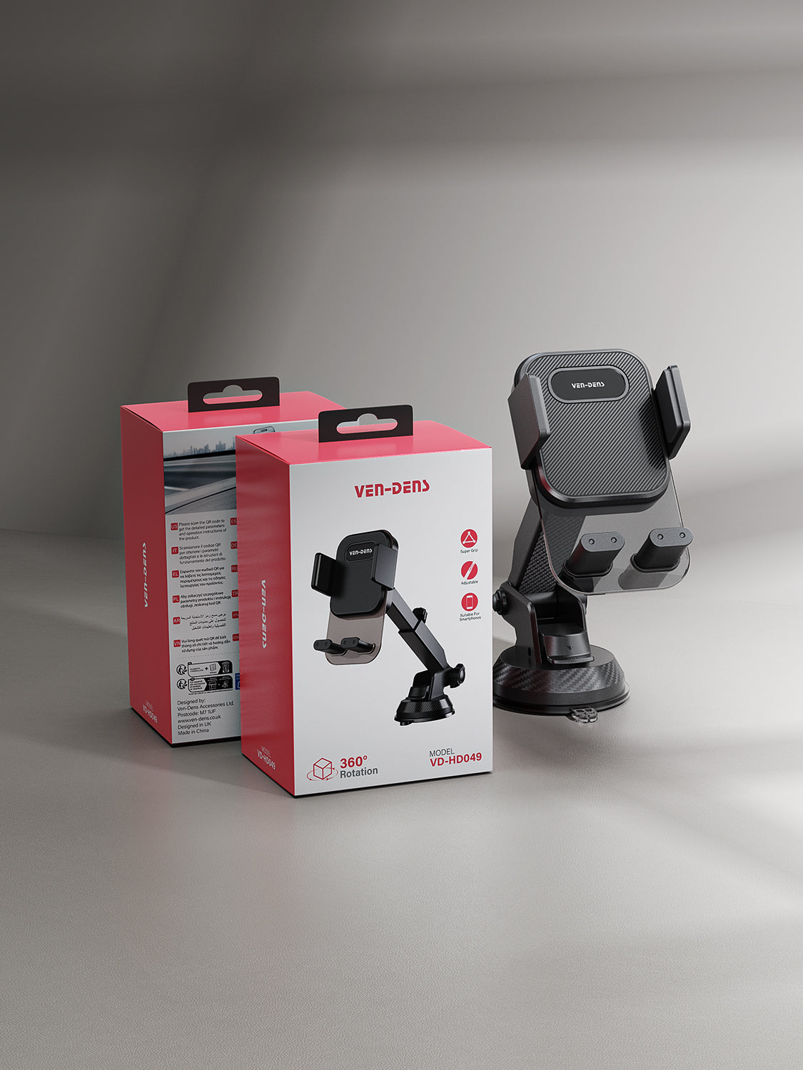 VD-HD049 Yüksek kaliteli, geri çekilebilir, katlanabilir, 360 derece dönebilen araç içi telefon tutucu, orta konsol için evrensel akıllı telefon tutucu.