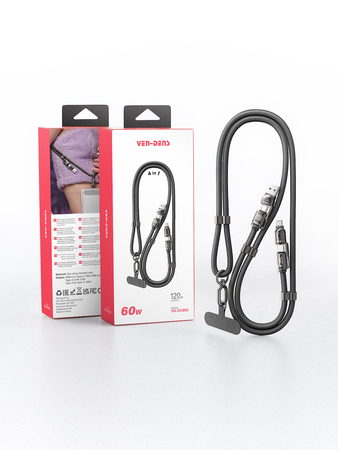 VD-DCS03 Toptan Fiyat 1.5M 4'ü 1 arada örgülü veri kablosu Çinko alaşım 60W hızlı şarj