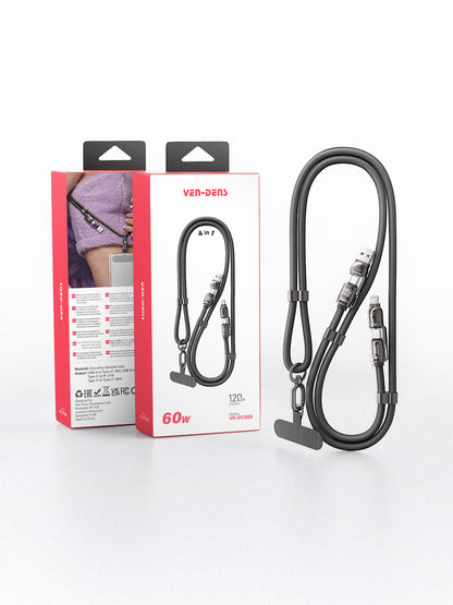 VD-DCS03 Toptan Fiyat 1.5M 4'ü 1 arada örgülü veri kablosu Çinko alaşım 60W hızlı şarj