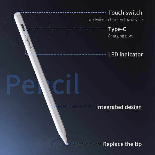 Vendens Metal Tablet Kalemi – iPad ve Android Uyumlu, Manyetik Yapışma, Tip-C Şarj, 10 Saat Kullanım
