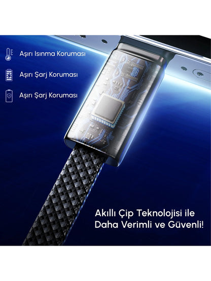 Vendens VD-DC22CL 60W Type-C to Lightning Hızlı Şarj Kablosu, Örgülü, iPhone Uyumlu