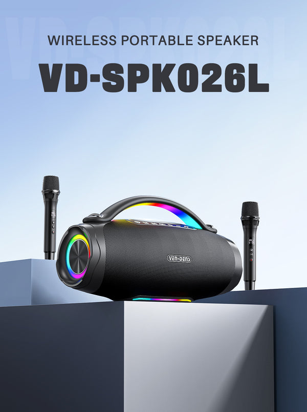 Vendens Taşınabilir Bluetooth Hoparlör 24000mAh Pil, LED Işık, 240W, 20 Saat Çalışma Süresi - Siyah