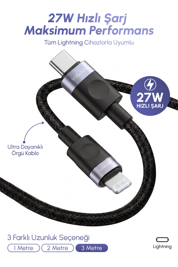 Vendens VD-DCM04 27W iPhone Uyumlu Lightning Hızlı Şarj ve Veri Kablosu