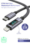 Vendens VD-DCN04 Dijital Göstergeli 27W Type-C to Lightning Hızlı Şarj Kablosu, 1 Metre