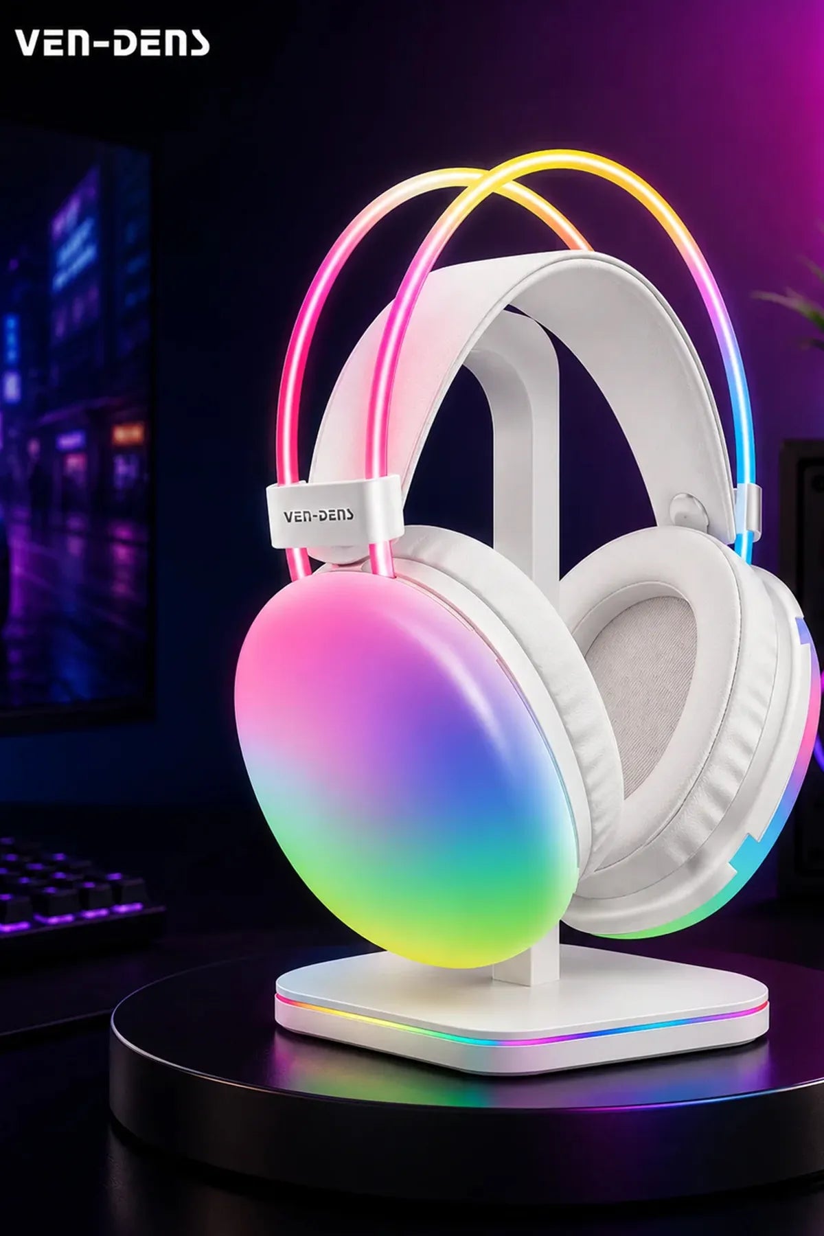 Vendens VD-HP013 Kablosuz Gaming Kulaklık, Bluetooth 5.3, 40mm Sürücü, Gürültü Önleyici, RGB Işıklı, 400mAh