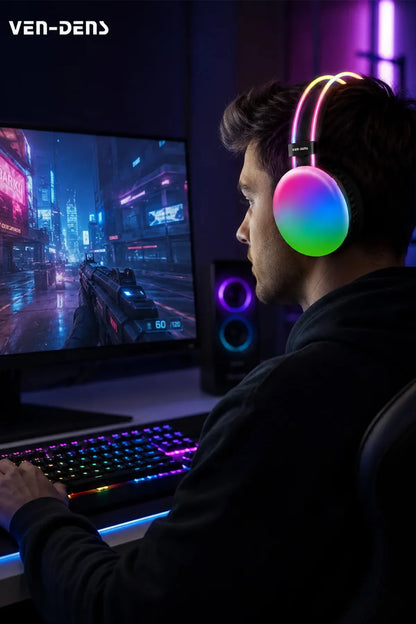 Vendens VD-HP013 Kablosuz Gaming Kulaklık, Bluetooth 5.3, 40mm Sürücü, Gürültü Önleyici, RGB Işıklı, 400mAh