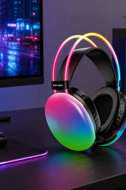 Vendens VD-HP013 Kablosuz Gaming Kulaklık, Bluetooth 5.3, 40mm Sürücü, Gürültü Önleyici, RGB Işıklı, 400mAh