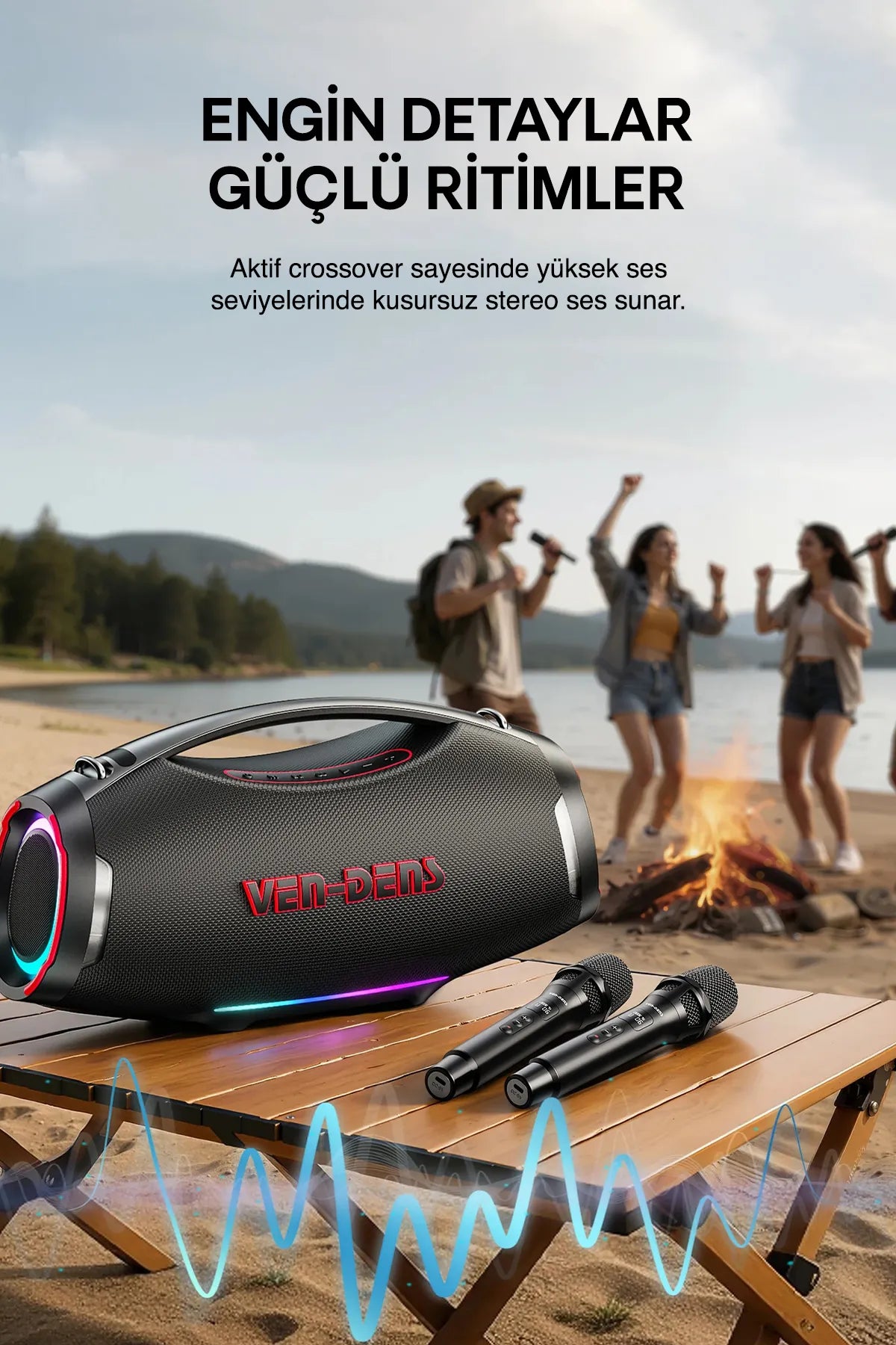 Vendens VD-SPK027L 450W Bluetooth Hoparlör 45000mAh, Taşınabilir Mikrofonlu Parti Hoparlörü, Karaoke Ses Sistemi