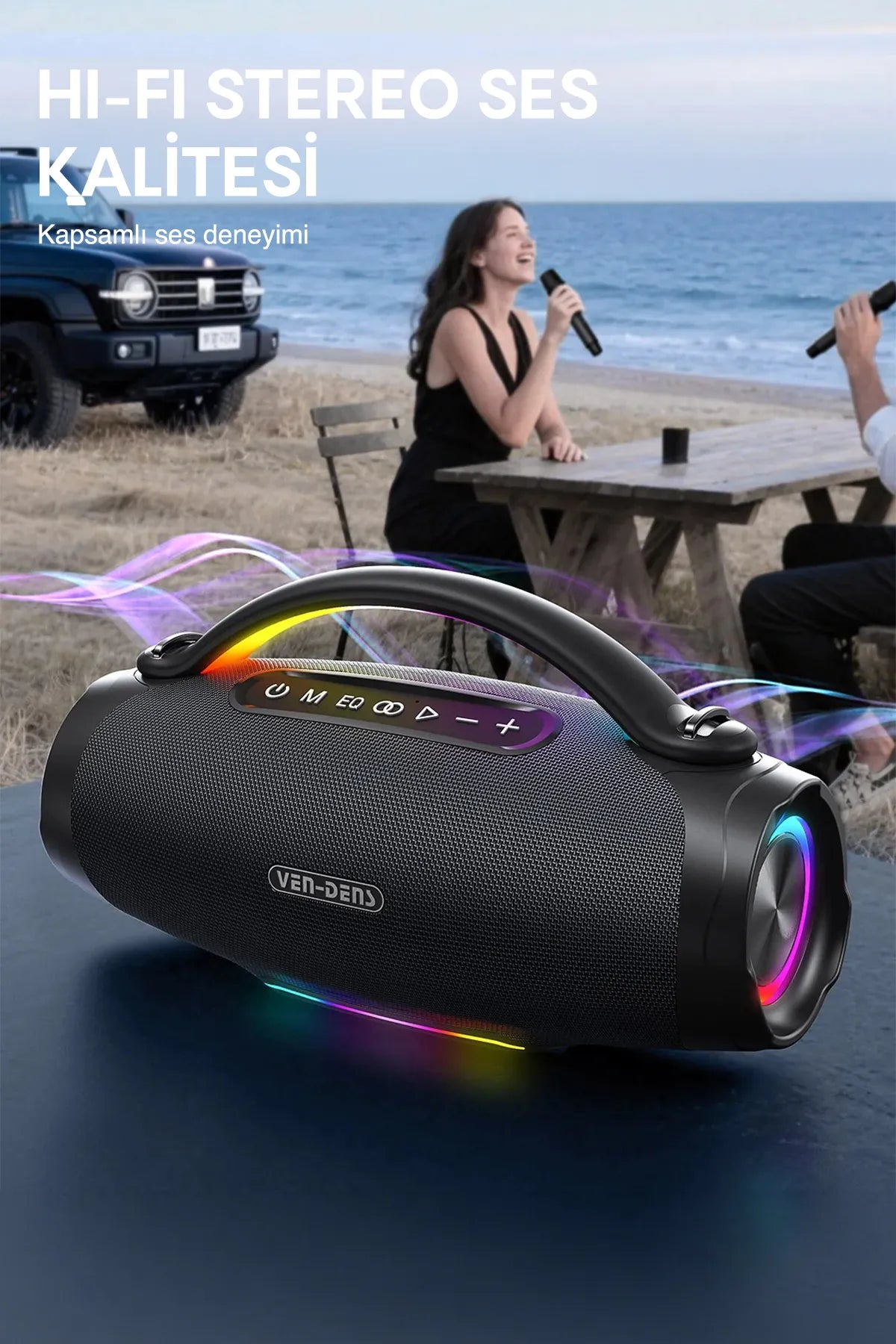 Vendens VD-SPK026L 240W Taşınabilir Bluetooth Hoparlör 24000mAh, 300W Maksimum Güç, LED Işıklı, 20 Saat Kullanım, Kablosuz Mikrofonlu