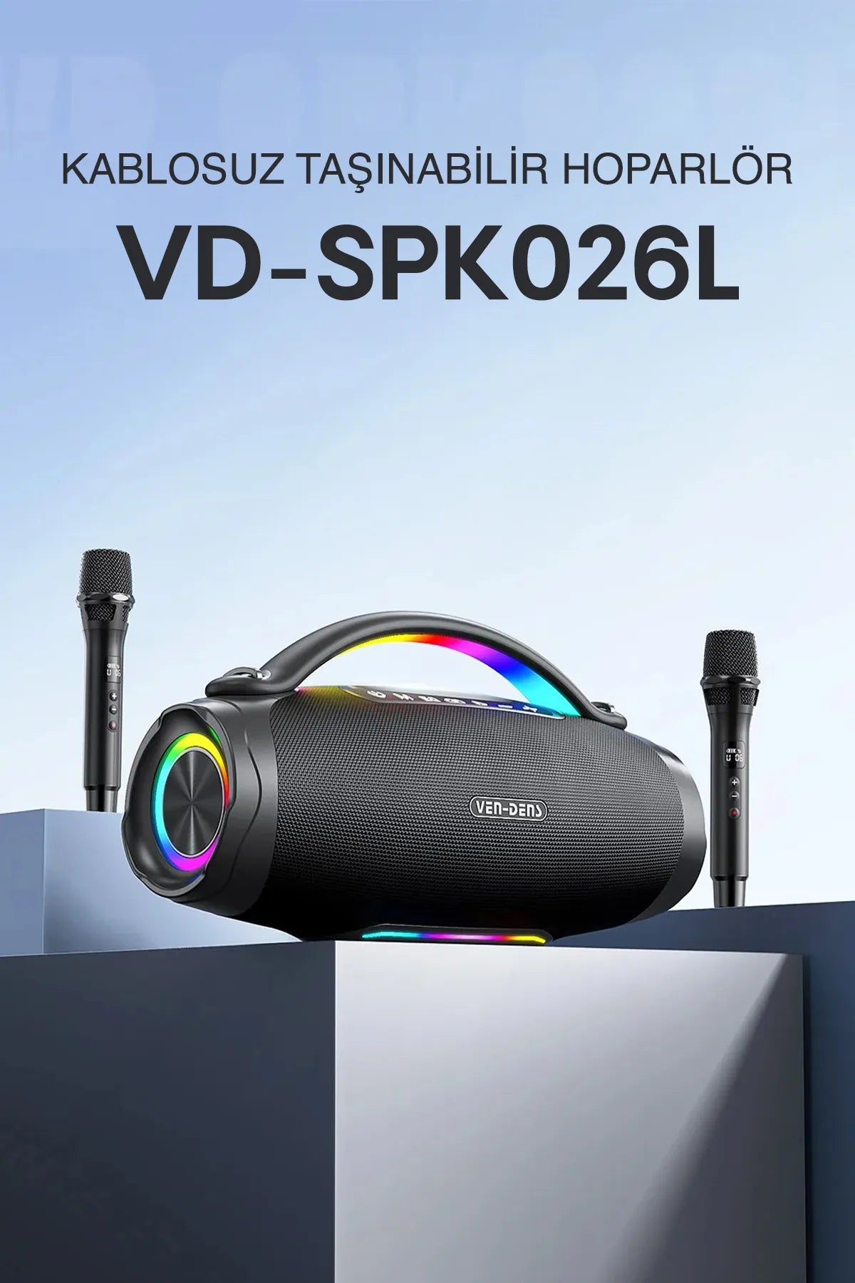 Vendens VD-SPK026L 240W Taşınabilir Bluetooth Hoparlör 24000mAh, 300W Maksimum Güç, LED Işıklı, 20 Saat Kullanım, Kablosuz Mikrofonlu