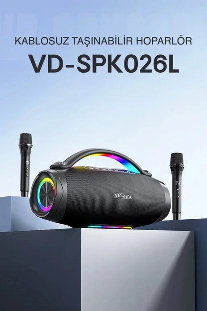 Vendens VD-SPK026L 240W Taşınabilir Bluetooth Hoparlör 24000mAh, 300W Maksimum Güç, LED Işıklı, 20 Saat Kullanım, Kablosuz Mikrofonlu