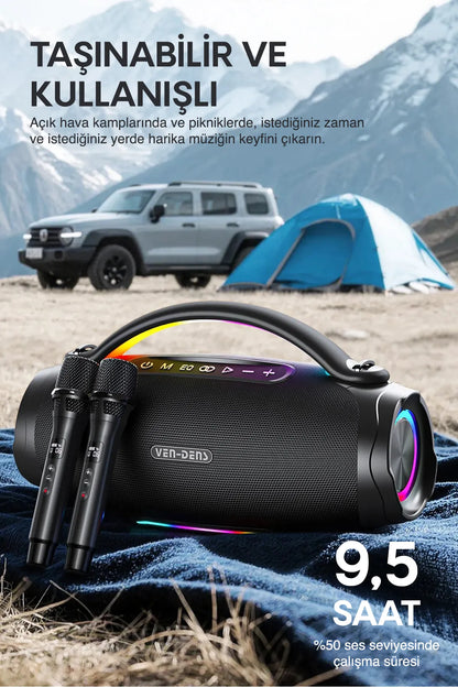 Vendens VD-SPK026L 240W Taşınabilir Bluetooth Hoparlör 24000mAh, 300W Maksimum Güç, LED Işıklı, 20 Saat Kullanım, Kablosuz Mikrofonlu
