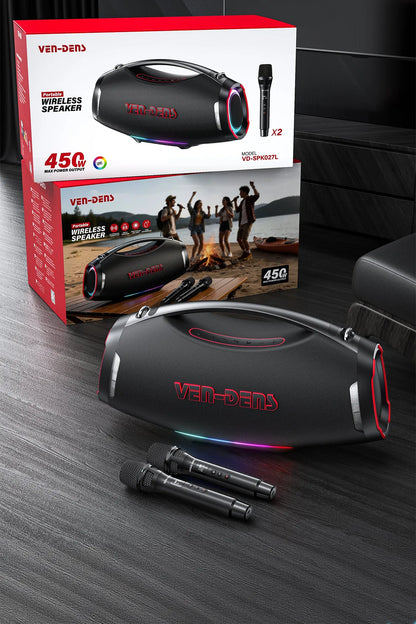 Vendens VD-SPK027L 450W Bluetooth Hoparlör 45000mAh, Taşınabilir Mikrofonlu Parti Hoparlörü, Karaoke Ses Sistemi