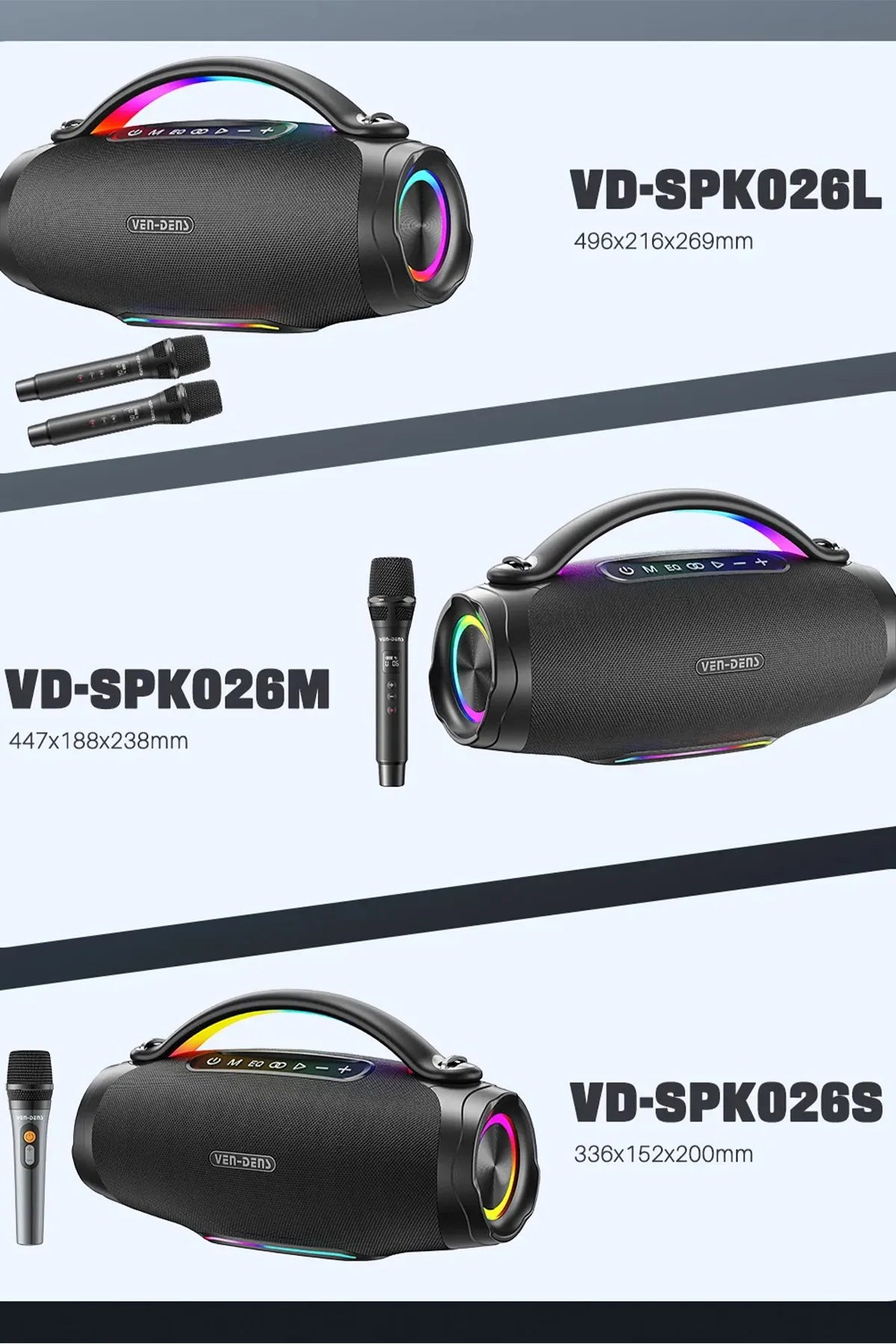 Vendens VD-SPK026L 240W Taşınabilir Bluetooth Hoparlör 24000mAh, 300W Maksimum Güç, LED Işıklı, 20 Saat Kullanım, Kablosuz Mikrofonlu