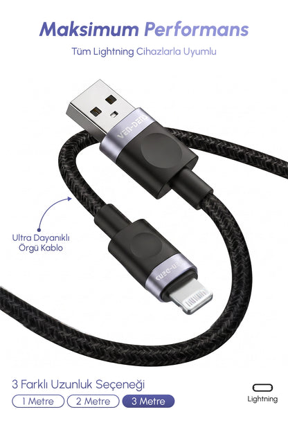 Vendens VD-DCM02 Premium Örgülü iPhone Uyumlu Lightning Hızlı Şarj Kablosu