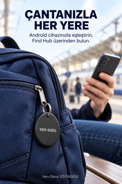 Ven-Dens VD-TAG010 Bluetooth Eşya Takip Cihazı, Google Find Hub ve Android Uyumlu - Siyah