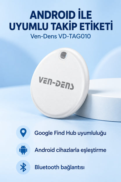 Ven-Dens VD-TAG010 Bluetooth Eşya Takip Cihazı, Google Find Hub ve Android Uyumlu - Beyaz