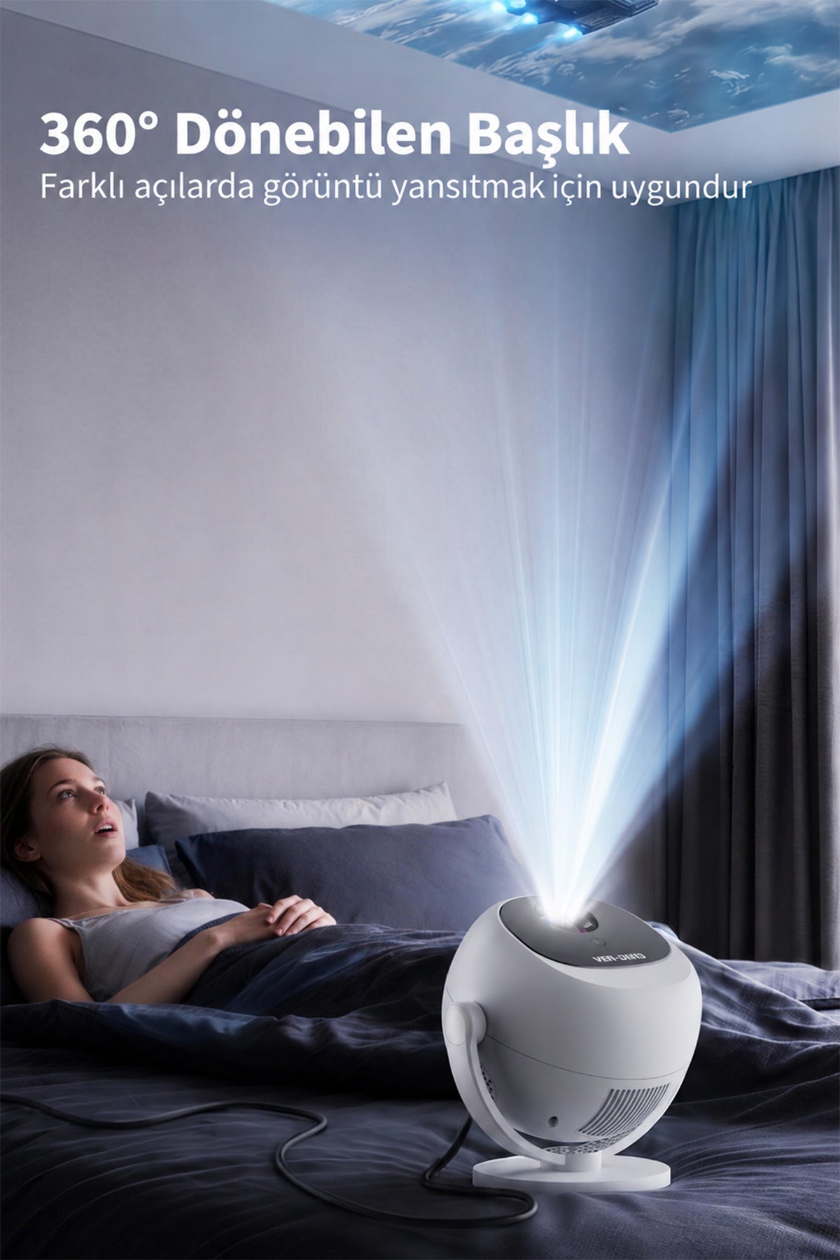 Ven-Dens VD-PJT002 Android 14 Taşınabilir LED Projeksiyon Cihazı, HD 720p, 150 ANSI Lümen, Beyaz - Beyaz