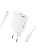 Ven-Dens VD-TC019BAC01 20 W Type-C ve 18 W USB-A Hızlı Şarj Adaptörü, 1 Metre 60 W PD Type-C, Beyaz - Beyaz