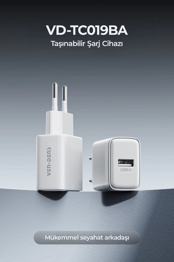 Ven-Dens VD-TC019BAC02 20W PD Hızlı Şarj Adaptörü, USB-A ve Type-C Çift Çıkışlı, 30W Destekli 1 Metre Type-C Kablo Seti, Beyaz