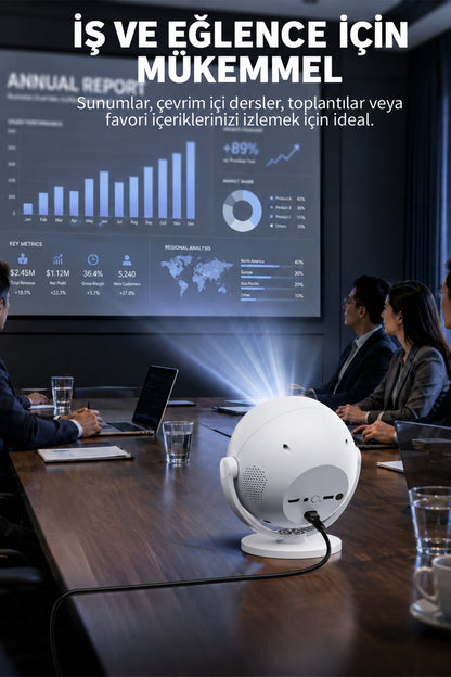 Ven-Dens VD-PJT002 Android 14 Taşınabilir LED Projeksiyon Cihazı, HD 720p, 150 ANSI Lümen, Beyaz - Beyaz