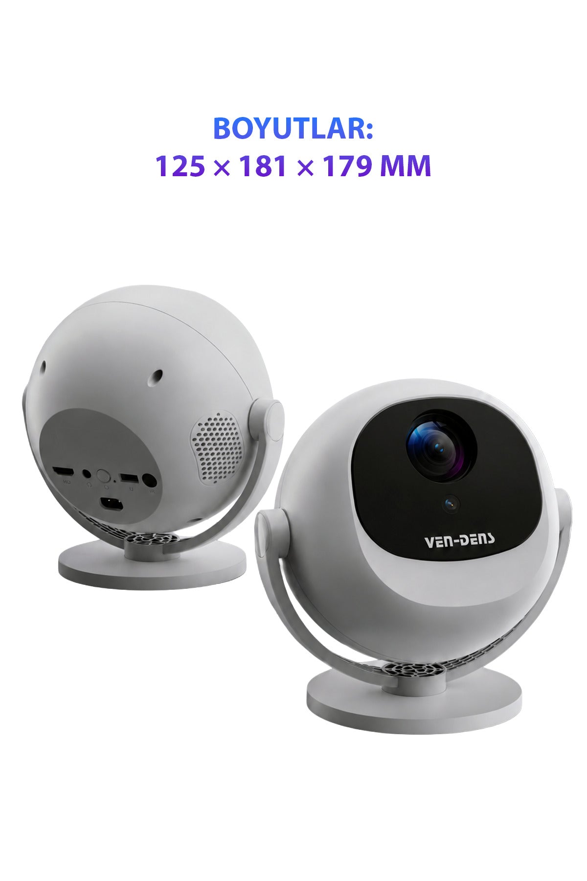 Ven-Dens VD-PJT002 Android 14 Taşınabilir LED Projeksiyon Cihazı, HD 720p, 150 ANSI Lümen, Beyaz - Beyaz