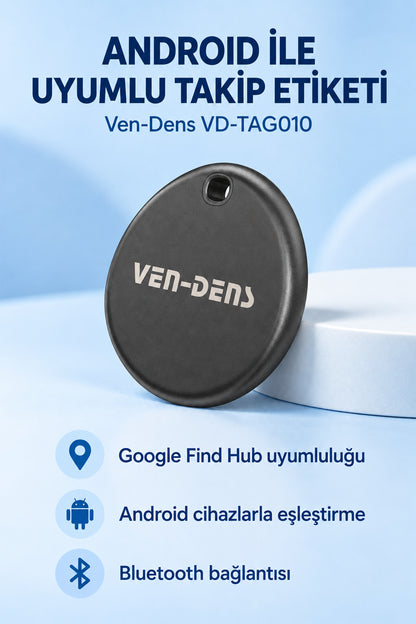 Ven-Dens VD-TAG010 Bluetooth Eşya Takip Cihazı, Google Find Hub ve Android Uyumlu - Siyah