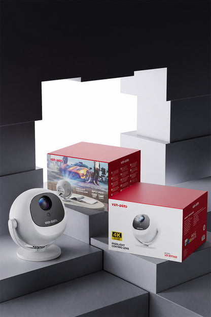 Ven-Dens VD-PJT002 Android 14 Taşınabilir LED Projeksiyon Cihazı, HD 720p, 150 ANSI Lümen, Beyaz - Beyaz